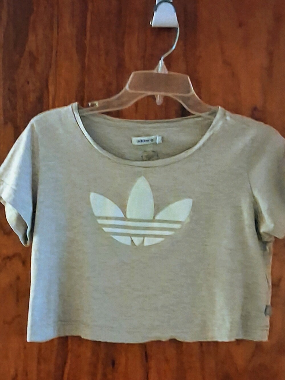 Adidas Light Gray Trefoil Crop Tee Size Small In Ladies